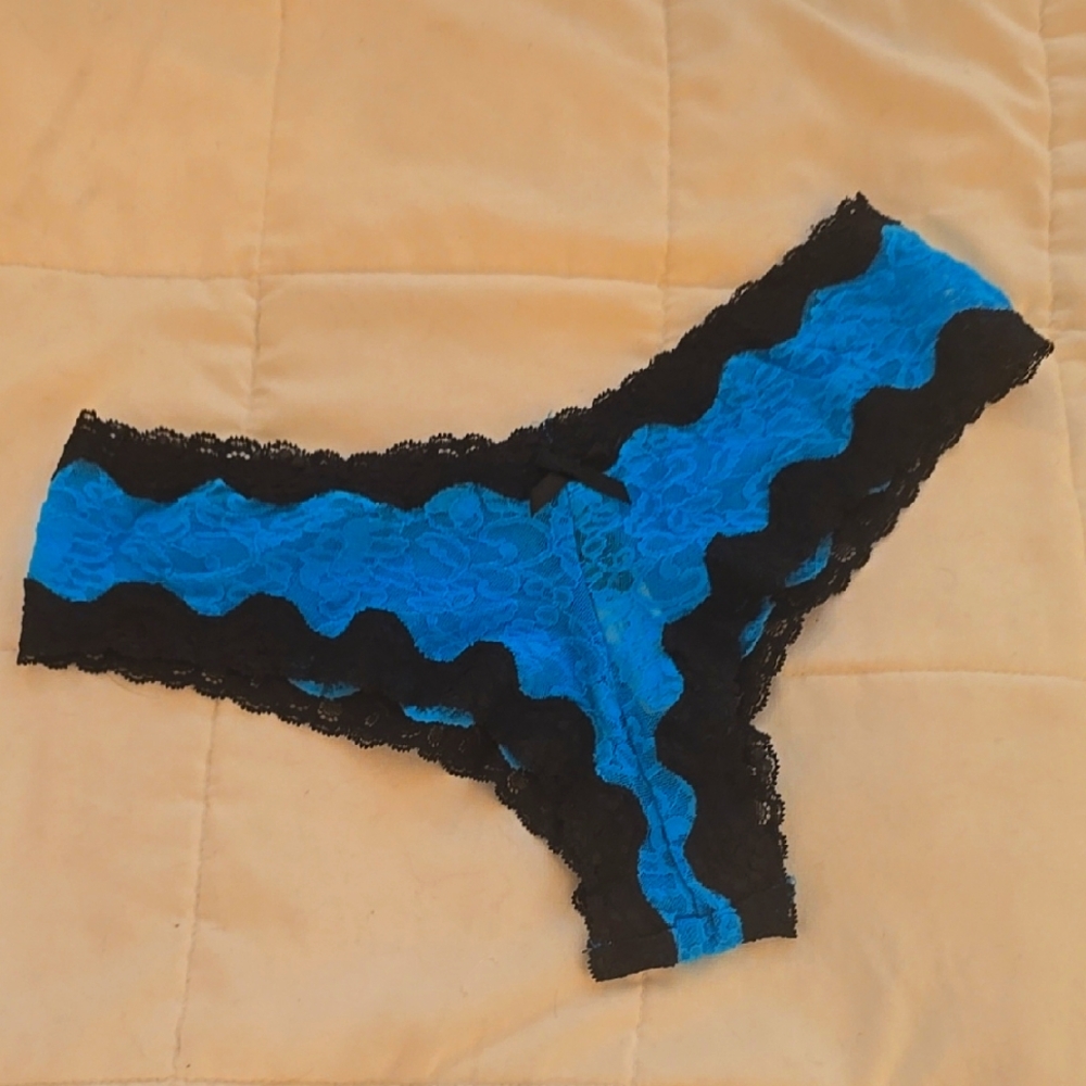 Blue and Black Lace Tanga Panty
